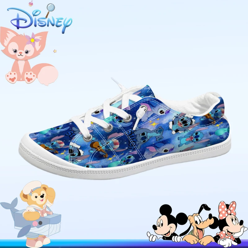 Disney Lilo & Stitch Angel - Zapatillas bajas de lona con estampado para mujer, color azul Galaxy, informales y transpirables
