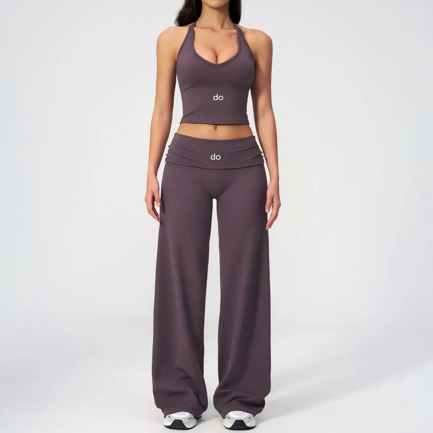 2026 Neck Hanging 2-piece Tight Back Wide Leg Pants Sports Set - Fitness Flip Back Leisure Running Yoga Set