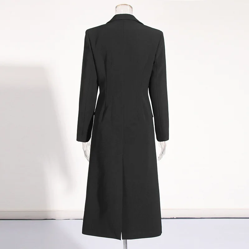 Giacca a vento in lana sottile di alta qualità autunno manica lunga nuovo stile elegante bianco nero fibbia cappotto lungo per le donne