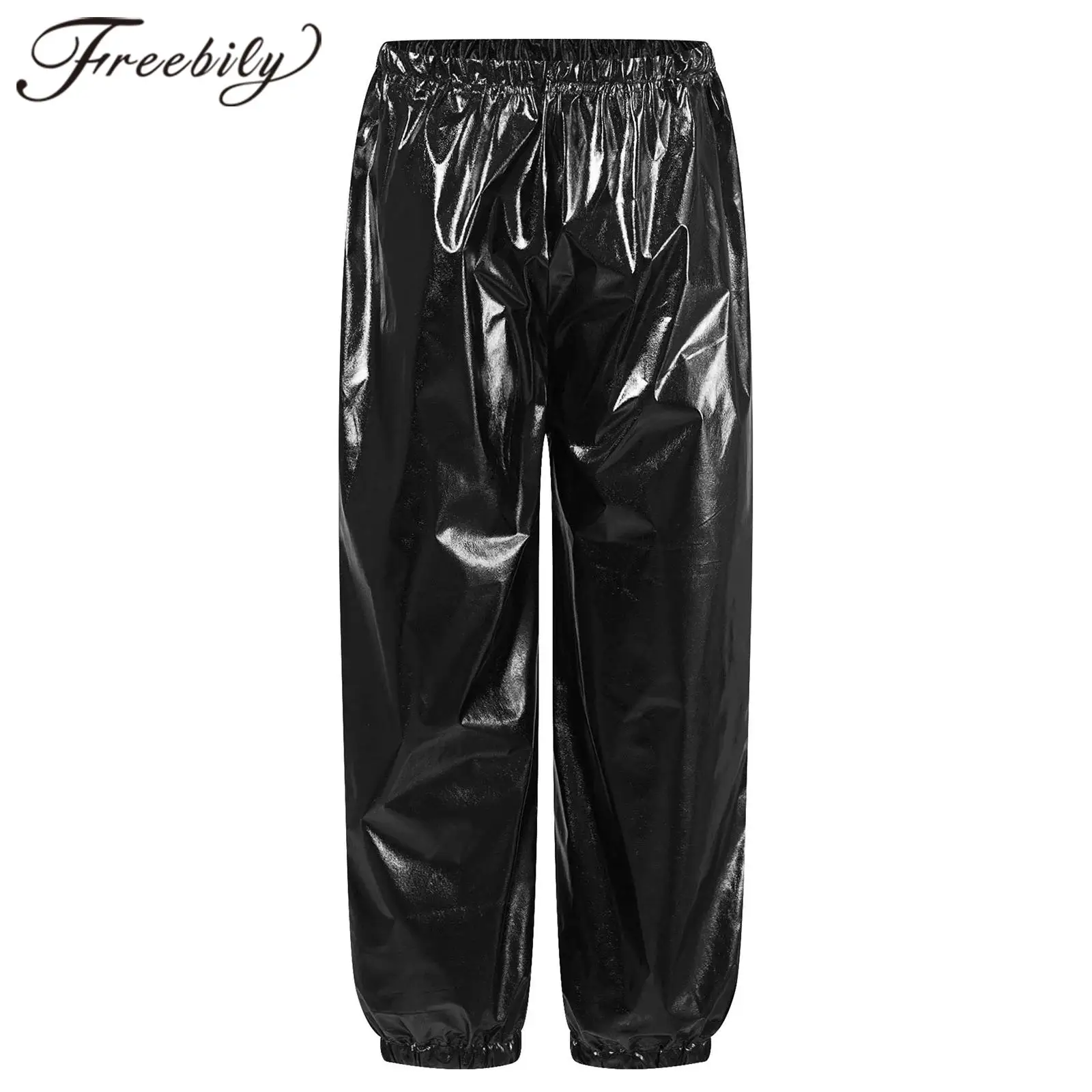 

Kids Boys Girls Metallic Harem Pants Elastic Waistband Shiny Trousers for Jazz Dance Costumes Modern Hip Hop Street Dancewear