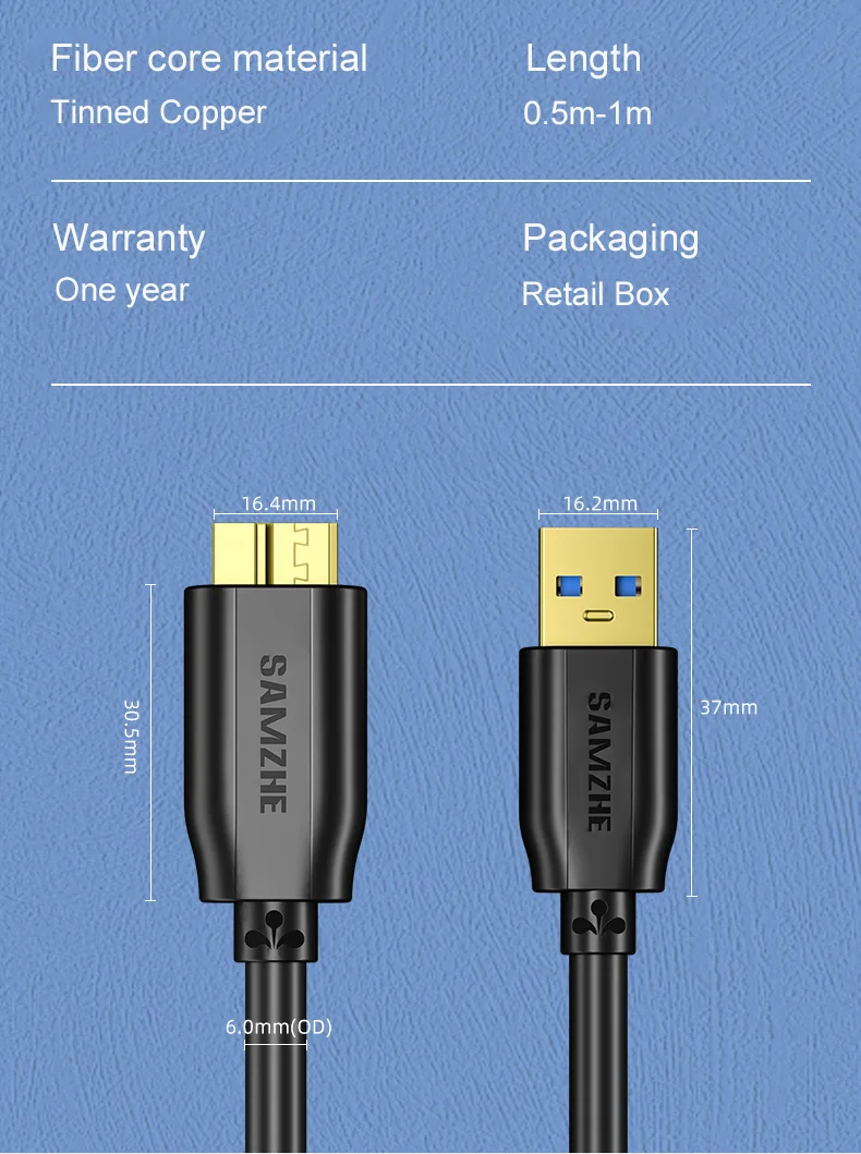 SAMZHE Festplatte Externe Kabel USB Micro B Kabel HDD Kabel Micro Datenkabel SSD Sata Kabel für Festplatte micro B USB 3,0 Kabel – Detail 9