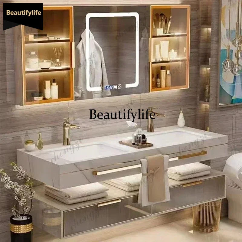 Modern Bathroom Cabinets with Seamless Ceramic Integrated Washbasin Minimalist Sink Cabinet Vanity Furniture for Bathroom b56