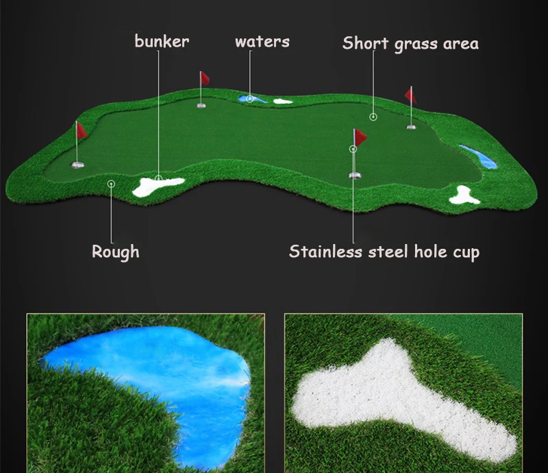 Golf indoor and outdoor tri color grass slope putting practice blanket