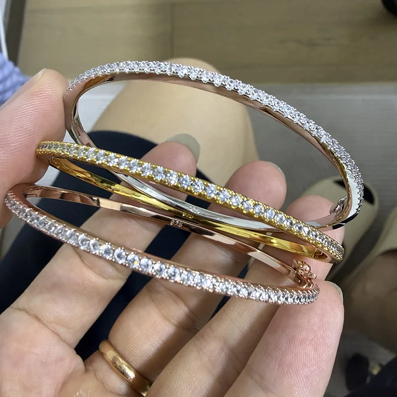 Women's Pure 925 Sterling Silver Steam-punk Spikes Bangle With A Row Zircons Wedding Jewelry Tennis Bangle 5