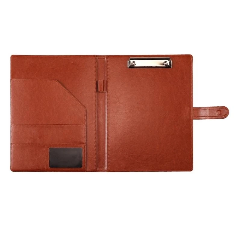 C90C Business Document Case Leather Conference Folder Clipboard Folder with Multiple Storage Pocket Card Pocket Pen Slot