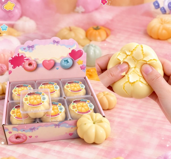 6 pcs Crispy Shell Pumpkin Slow Rebound Squishy Fidget Toy, Halloween Crunchy Squishy Stress Relief Toy