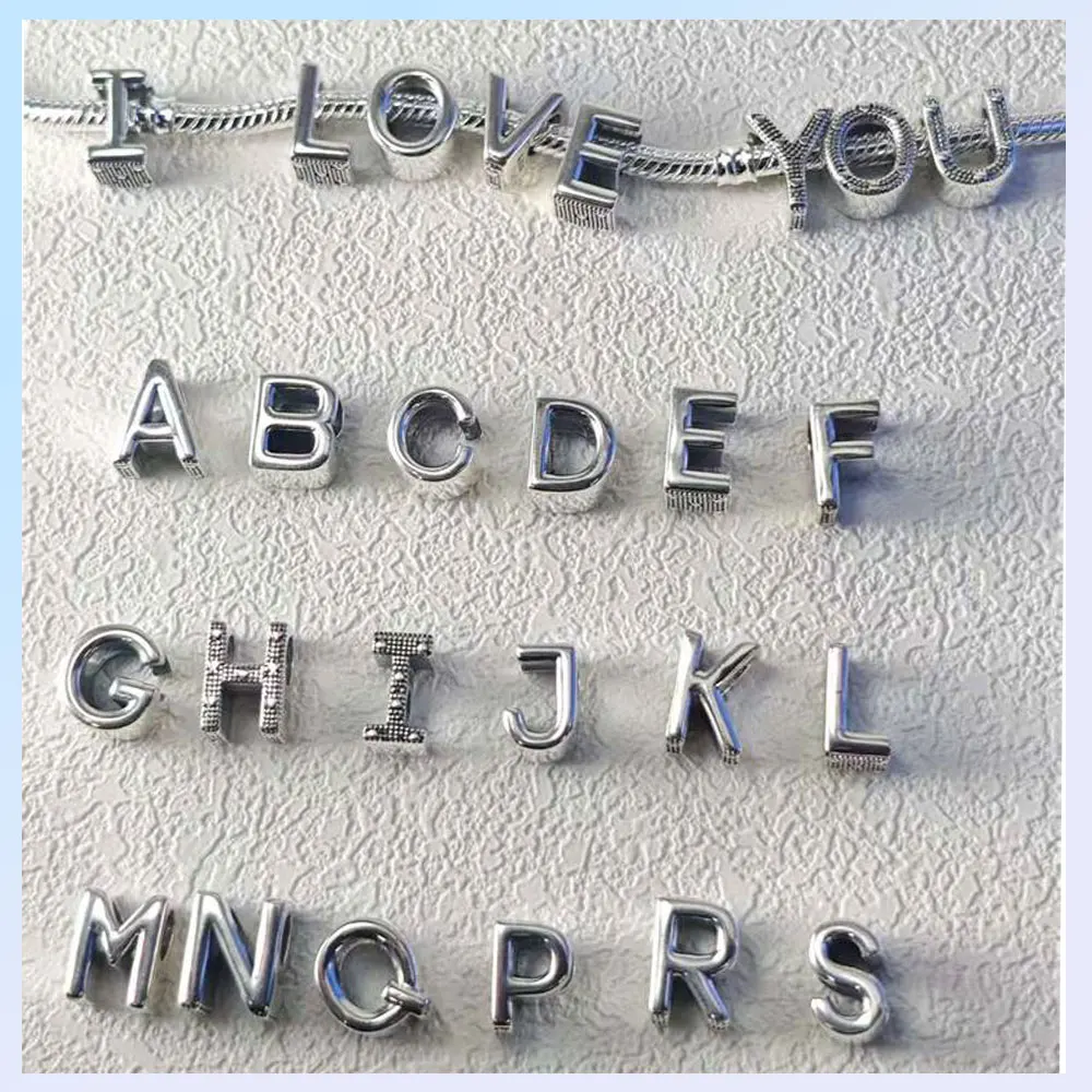 26 English Letters on The Back Love Zircon 925 Sterling Silver for Women Diy Original Bracelet Accessories Jewelry Making Gift
