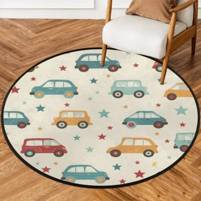 Round Rug Blue Wooden Boat Area Rugs Living Room Marine Shell Beach Carpet Mediterranean Decor Floor Mat Entryway Door Mats