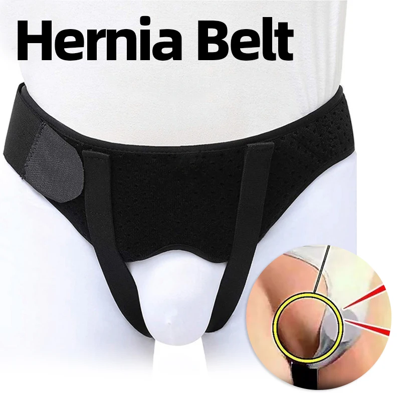 Hernia Belt Adult Men Hernia Bag Inguinal Groin Pain Relief with 2 Removable Compression Pads Support Adjustable Inflatable