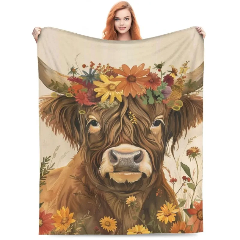 

Одеяло Highland Cow с цветочным принтом для девочек, мальчиков и детей — теплое одеяло на все сезоны