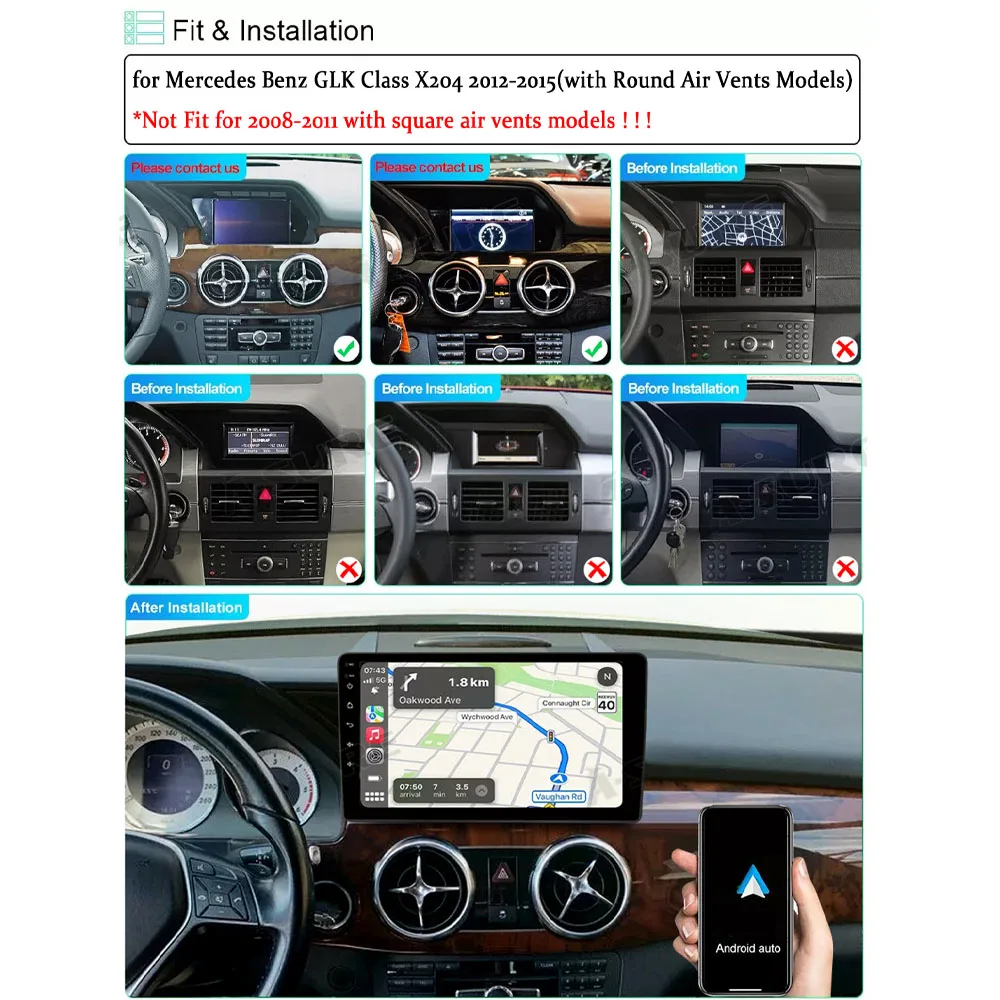 Android14 Car Stereo for GLK X204 2012-2015 2+32G fit for CarPlay Android Auto GPS Navigation 9in Car Radio Player Bluetooth