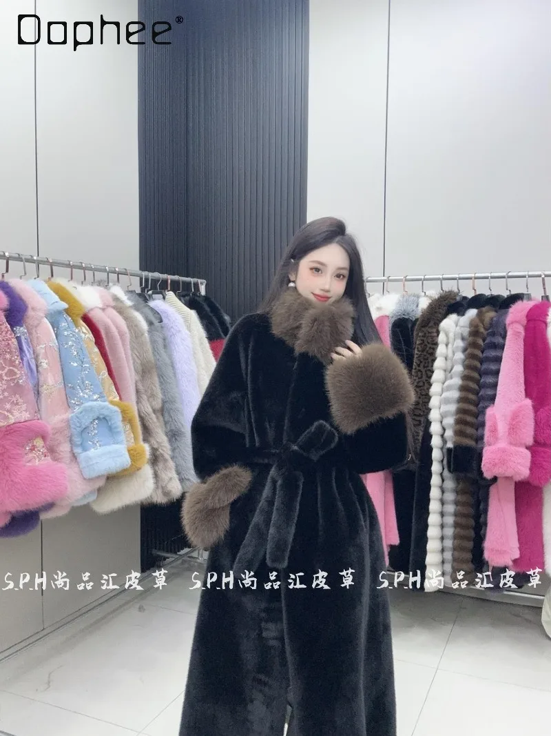 Winter New Trendy Patchwork Long Plush Fur Coat Elegant Socialite Eco-Friendly Fur Coat Fashion Heavy Patchwork Color Faux Fur