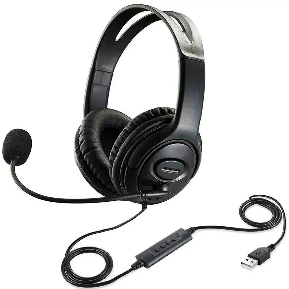 USB Wired Headphone Noise Cancelling Headsets Over Gaming Over-Ear Headphones with Mic for Computer Laptop Call Center Headset