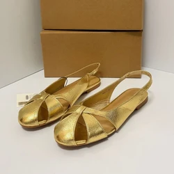 Women Gold Flat Slingback Sandals Round Toe Back Strap Soft Sole Summer Casual Beach Footwear for Daily Wear