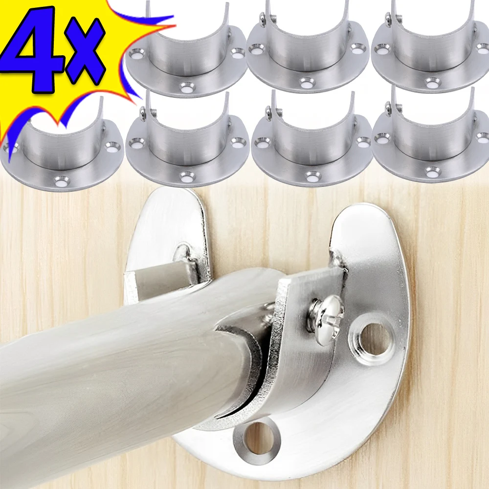 Thickened Stainless Steel Pipe Bracket Base for Wardrobe Curtain Fixed Socket Bracket for Wardrobe Rod Holder End Support Socket