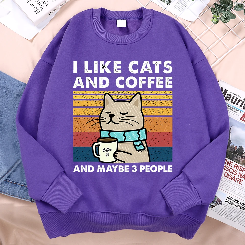 I Like Cats And Coffee Cute Print Hoody Men Women Fitness New Clothing Hip Hop Loose Hoody Fashion Oversize Sweatshirt Couple
