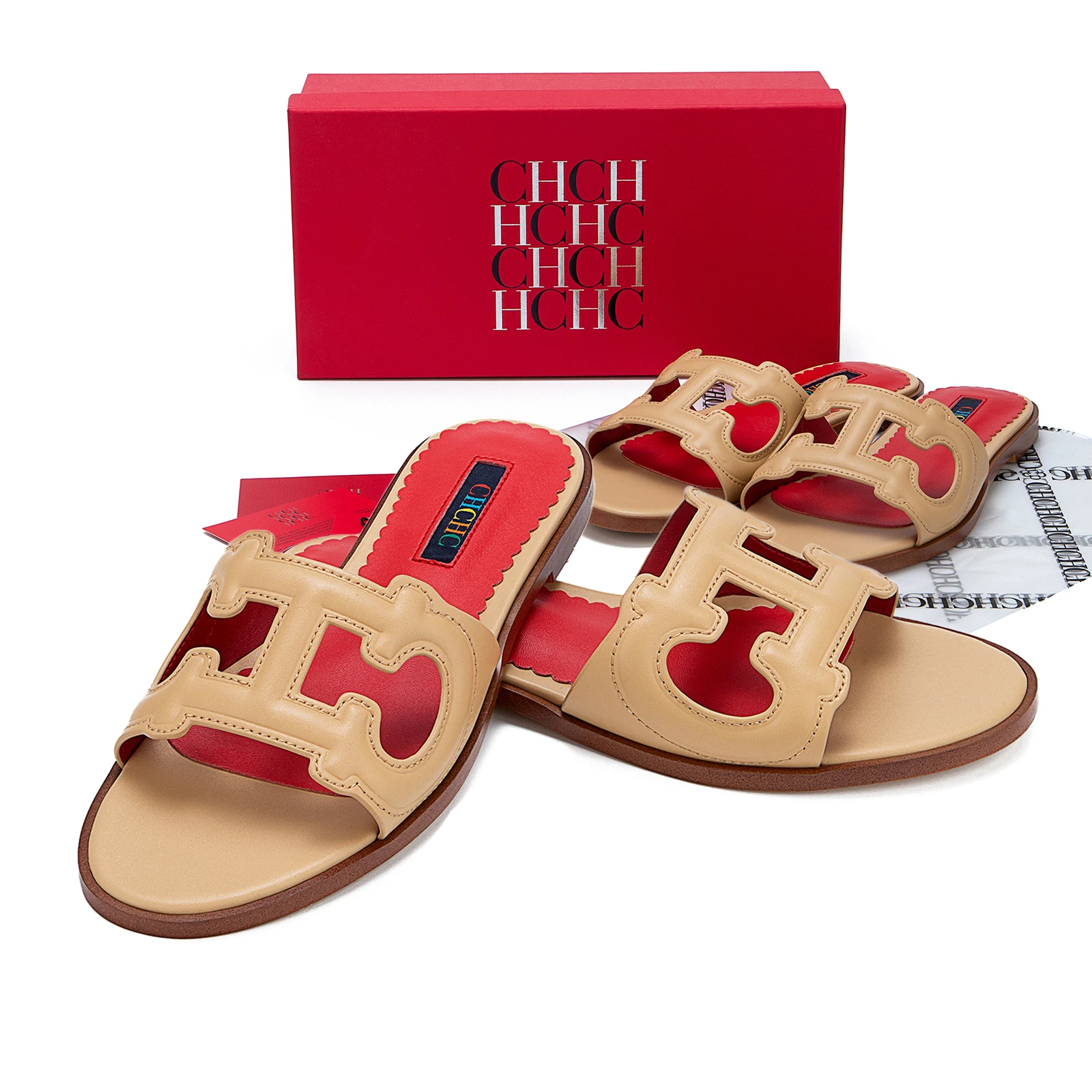 

Women's Apricot H Cutout Slide Sandals Summer 2025 Wave Trim Orthopedic Breathable Vegan Leather Beach Comfort Anti Mold