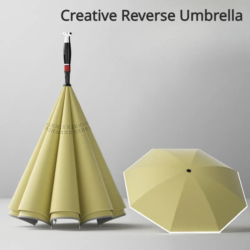 Sunshade Reverse Straight Pole Long Handle Double Sunny And Rainy Dual-Use Reflective Windproof Ultraviolet Sun Umbrella