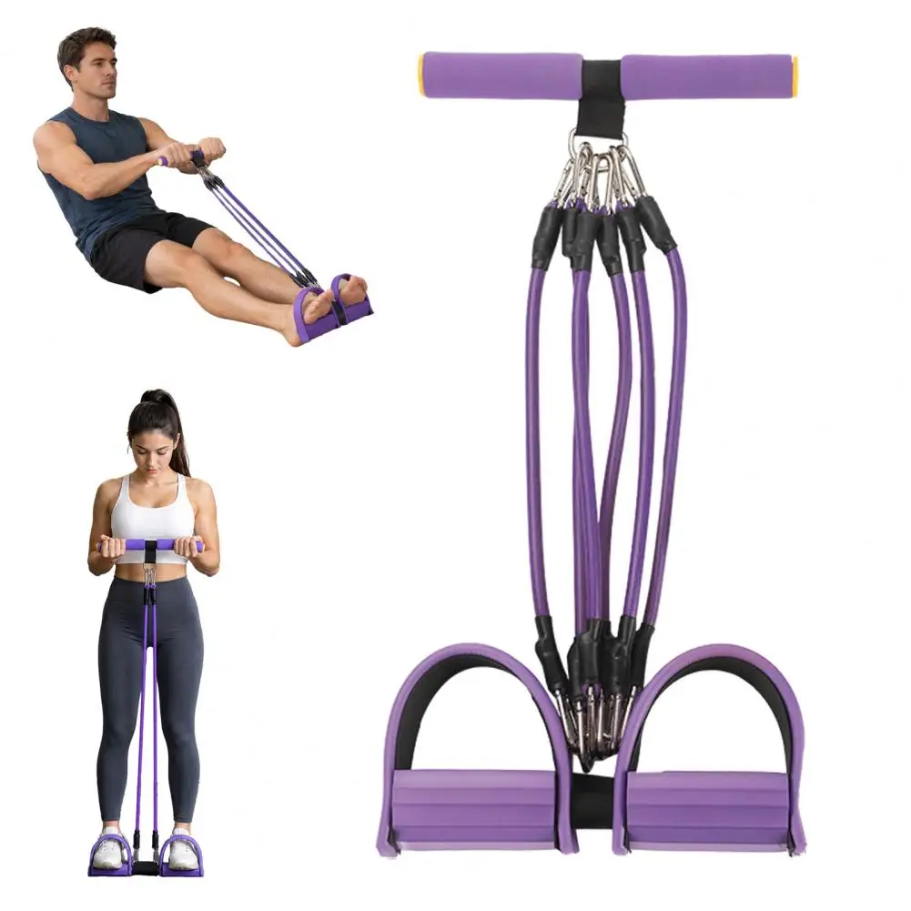 1 Set Women Pedal Resistance Band with Handle, 2/4/6-Tube Abdomen Waist Arm Legs Workout Band, Sit-Up Tension Rope Ankle Puller