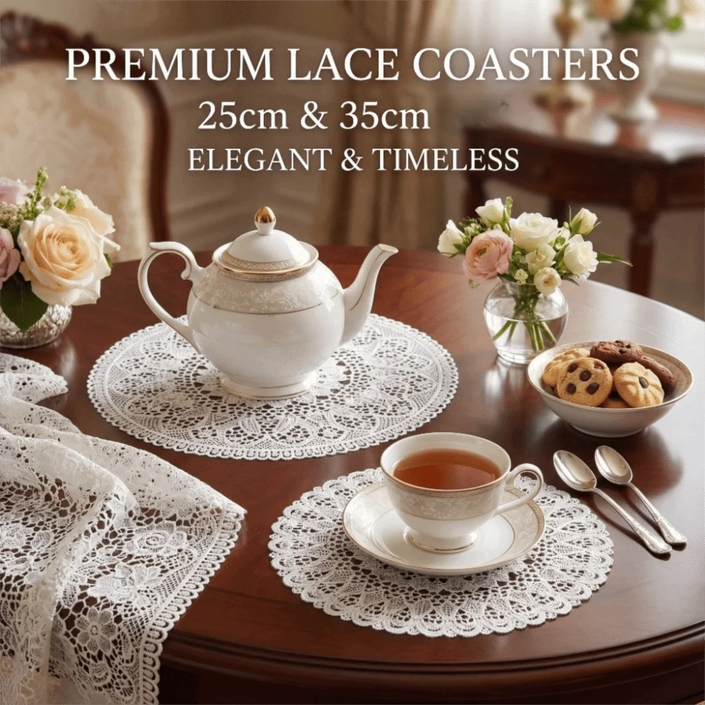 Nordic Style Embroidery Lace Table Cloth Hollow Insulated Round Lace Coaster White Furniture Decor Table Cup Mat Home Decor