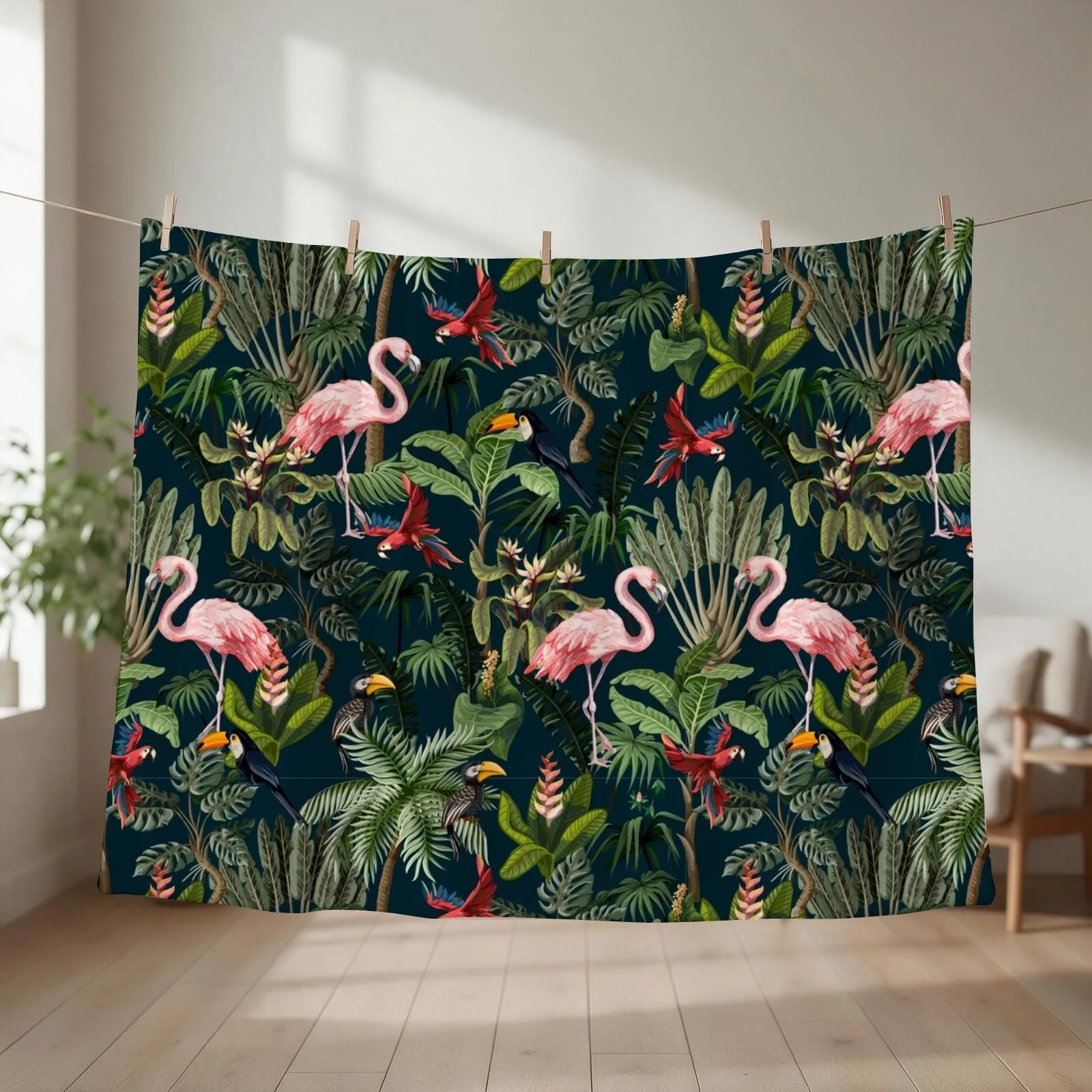 Jungle pattern with toucan, flamingo and parrot Throw Blanket Thin Sofas Flannels Luxury Designer Blankets