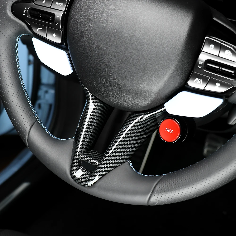 Carbonfaser-Stil Lenkradrahmenabdeckung Zierleiste Innenraumzubehör LHD/RHD für Hyundai Veloster N 2019-2023 Kona N I30N – Detail 19