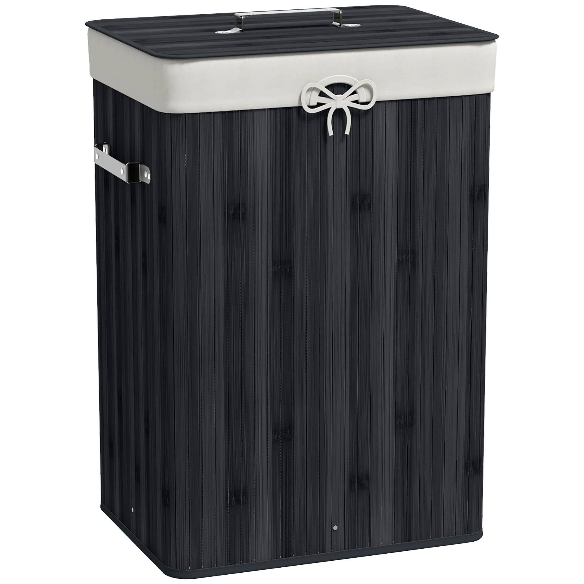 HOMCOM bamboo folding dirty laundry hamper with lid 40x30x60 cm black