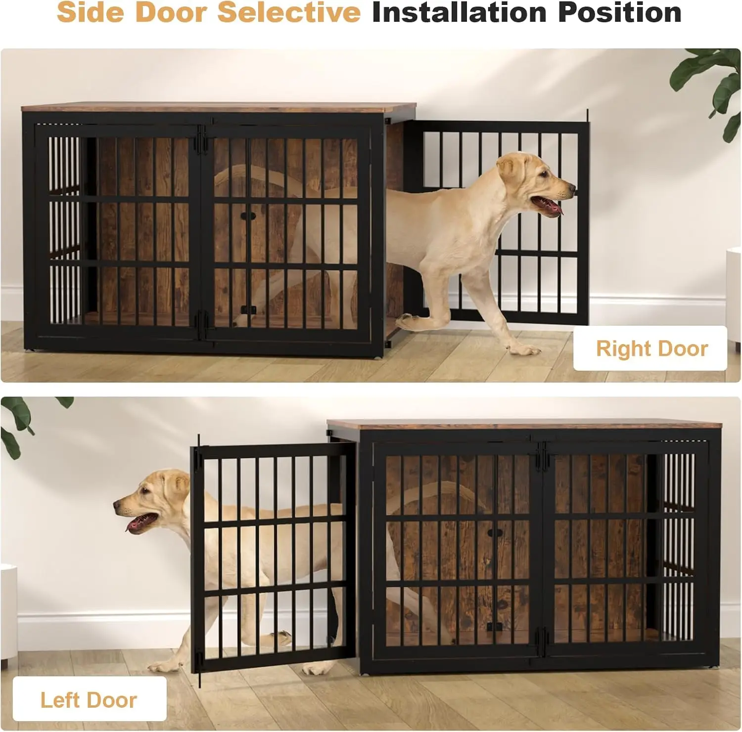 أثاث قفص للكلاب عالي التحمل مقاس 48 بوصة، بيت قفص خشبي للكلاب الكبيرة والكبيرة جدًا، بيت كلب داخلي مع باب جانبي،