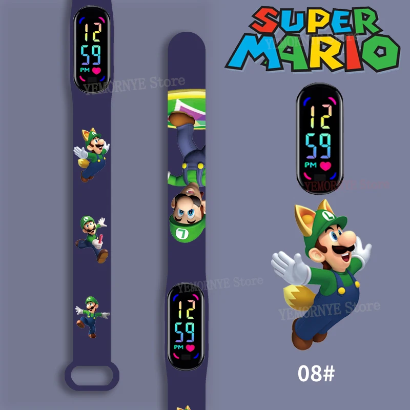 

Mario Bros Children's Watches Action Figures Luigi Princess Peach Yoshi Bowser kids Sport Wristband Waterproof Digital Watch Toy