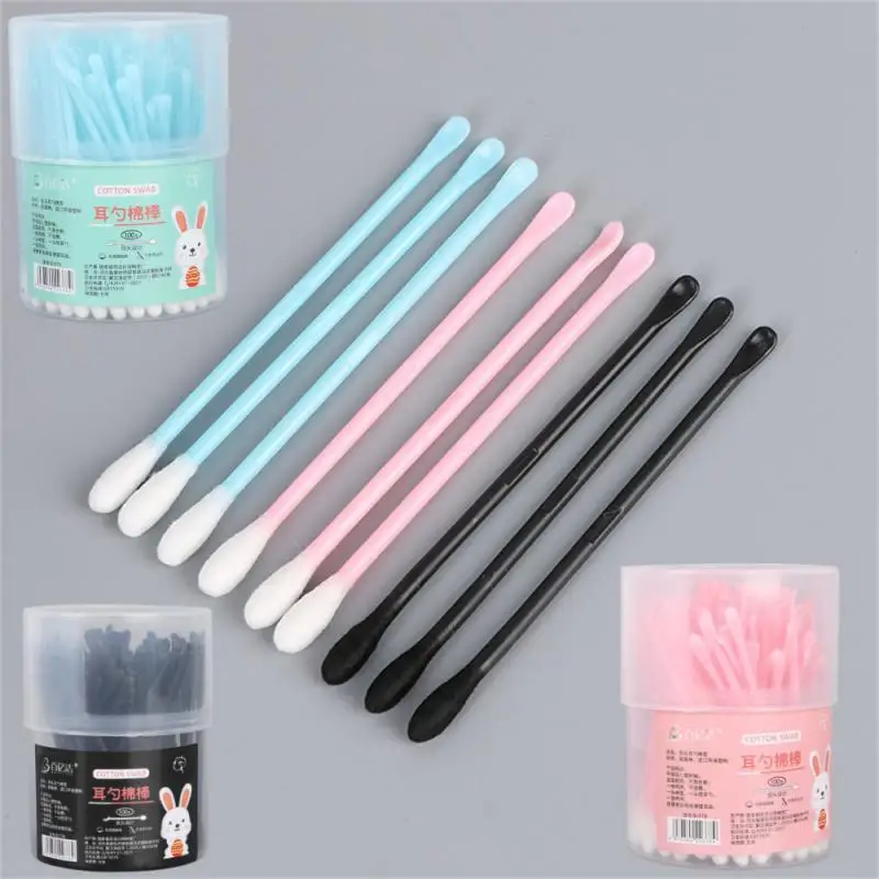 100/50pcs 2-In-1 Cotton Swabs Ear Spoons Women Makeup Cotton Buds Tip For Wood Sticks Nose Ears Cleaning Health Care Tools