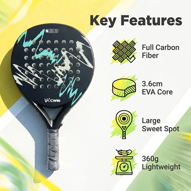 CWIN Graffiti Series Padel Racket Full Carbon Fiber 3.6cm EVA Core Paddle Racket for Beginner with Carry Cover