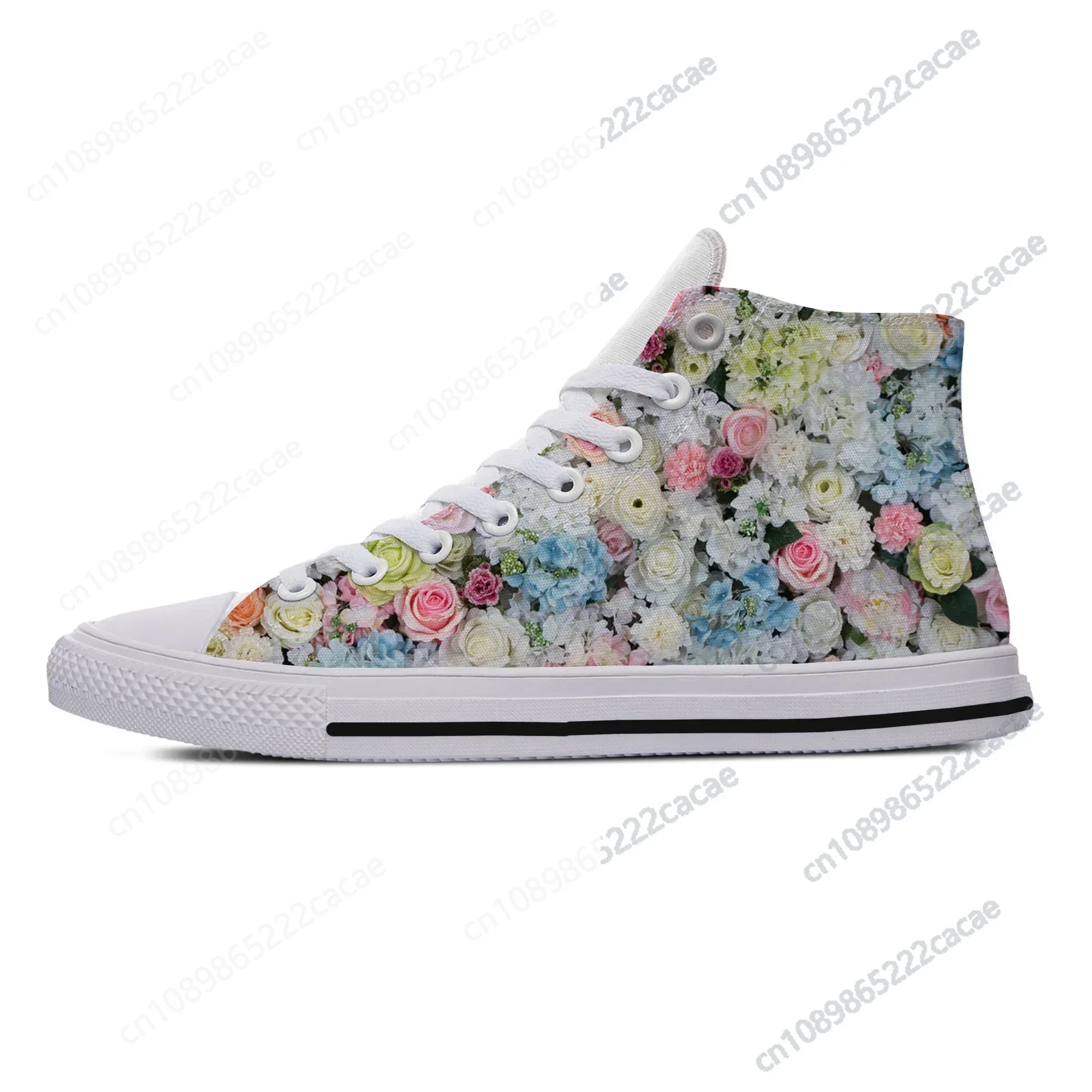 Hot Colorful Flower Wedding Rose Petals Harajuku Fashion Lightweight High Top Canvas Shoes Women Men Casual Breathable Sneakers