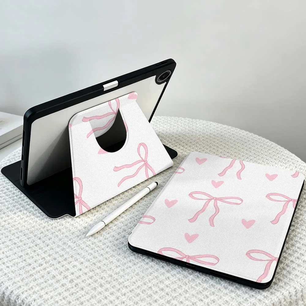 Simple Bow Heart Soft For Samsung Galaxy Tab S11 S10 S9 S8 A11 FE Plus Ultra 360° Rotation Stylus Storage Tablet Case