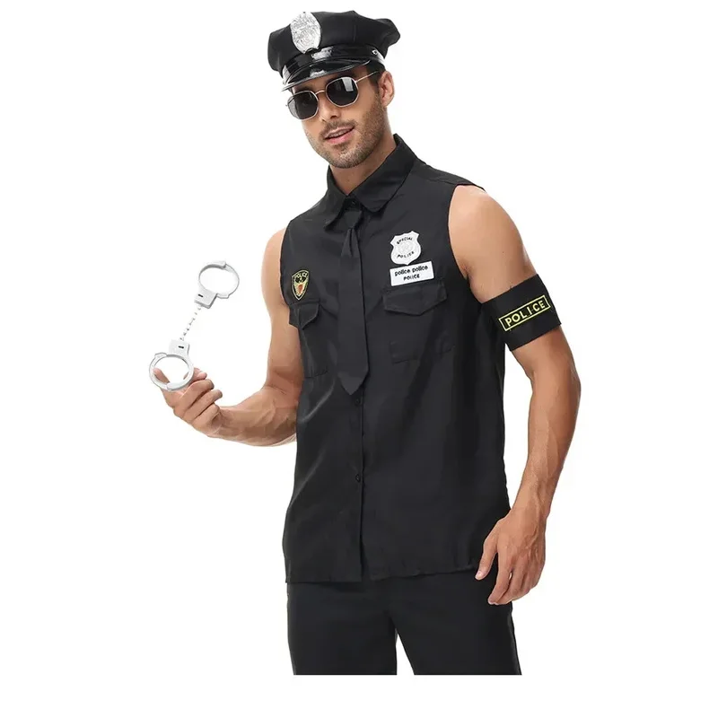 Halloween Costumes Adult America U.S. Police Dirty Cop Officer Costume Top Shirt Fancy Cosplay Clothing for Men