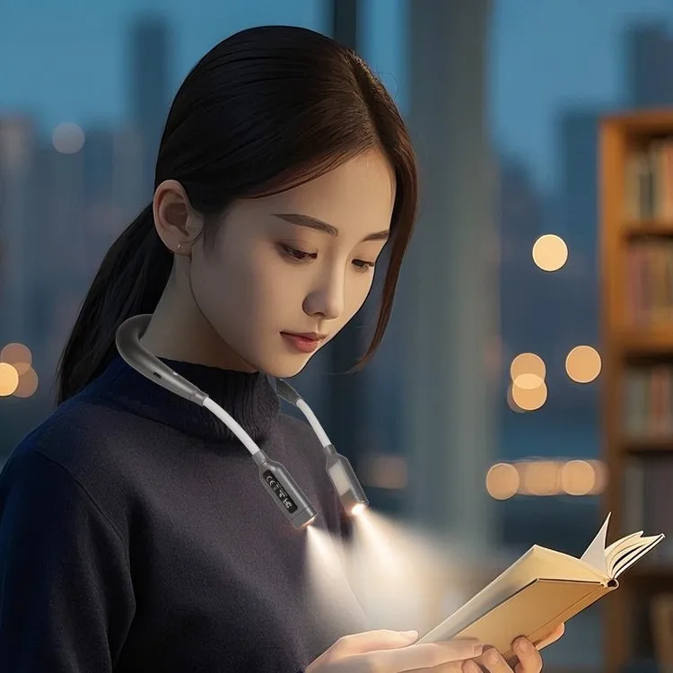 Luz de pescoço recarregável usb com lâmpadas de leitura reguláveis de 3 cores dobráveis cabeças flexíveis duplas aquecimento traseiro luz de livro de cuidados com os olhos