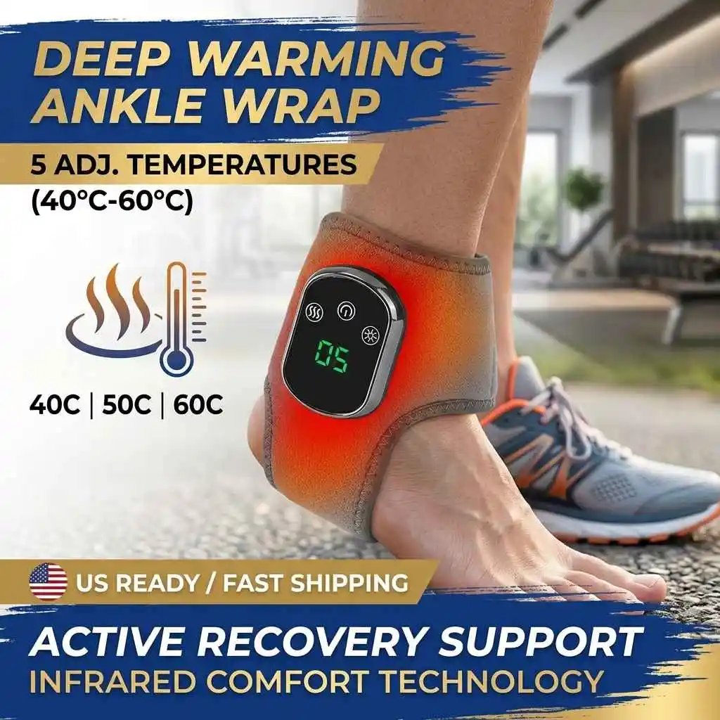 Electric Heated Ankle Brace 5 Levels Heat  & 3 Vibration Rechargeable Warm Ankle Support Wrap Adjustable Thermal Foot Warmer for Men & Women
