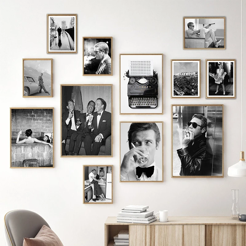 Pintura en lienzo para fotografía de estrellas de cine, carteles e impresiones de películas para fumar, decoración del hogar, color blanco y negro