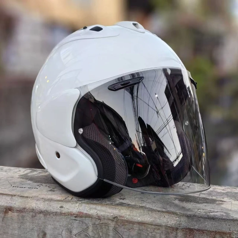 3/4 Open Face Helmet VZ-RAM Motorcycle Helmet Bright White Summer Jet Scooter Motobike Half Helmets Cascos Para Moto