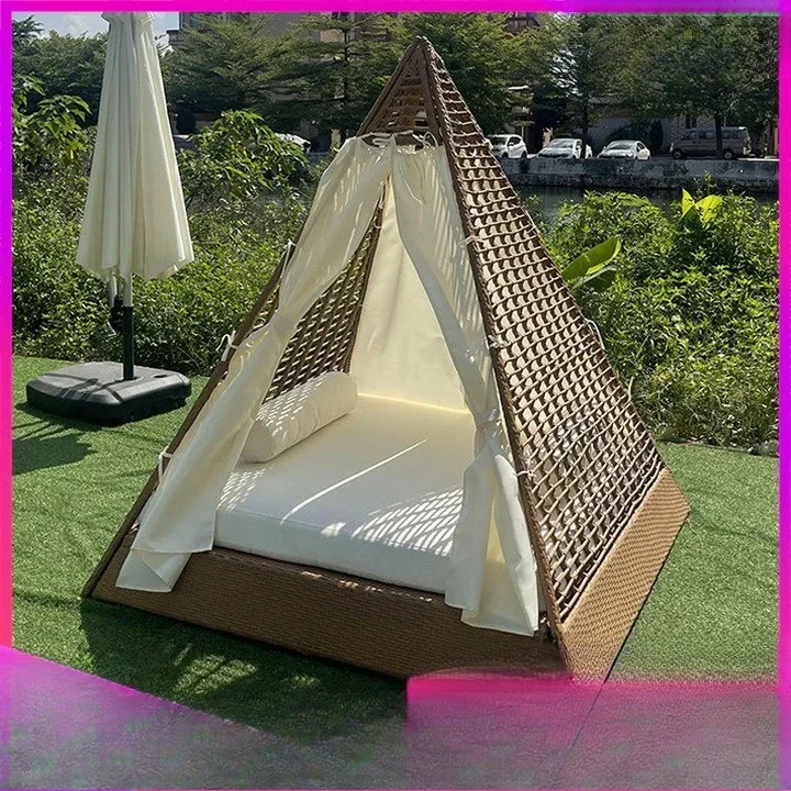 OEMOutdoor Leisure Bed Villa Hotel Garden Sofa Chair Swimming Pool Scenic Spot Solid Wood Internet Celebrity Triangle Bed Furnit