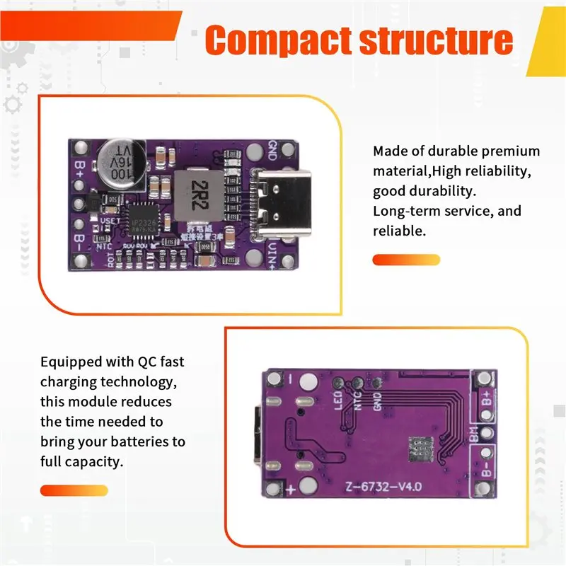 DT23 Type-C USB 2S Quick Charge Module for Lithium Battery Charging Board 3.7V Polymer Battery Pack for UAV