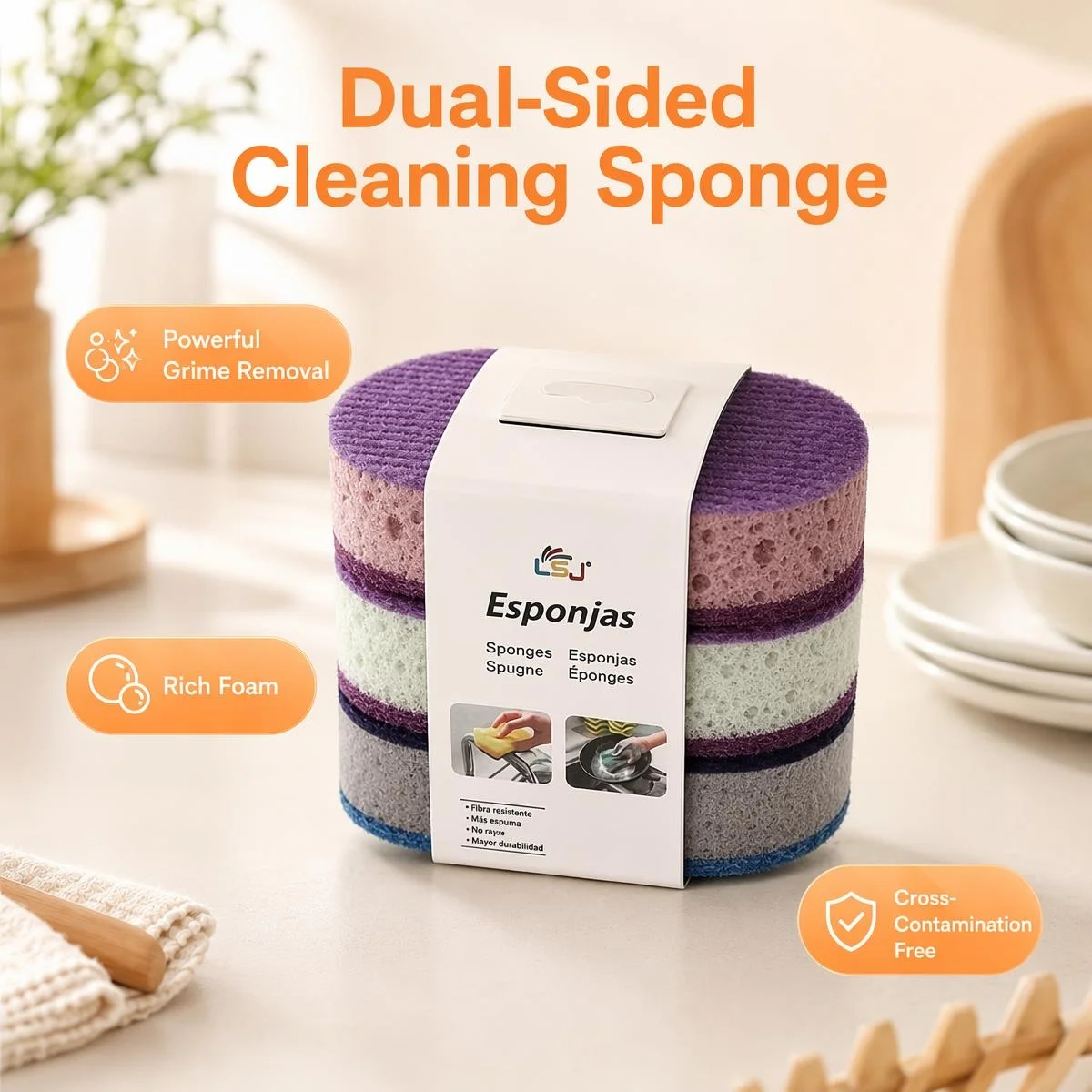 Dual-color Composite Oval Cleaning Sponge, High Density Non-Scratch Scrub Sponge for Kitchen Dishwashing Bathroom Stain Removal