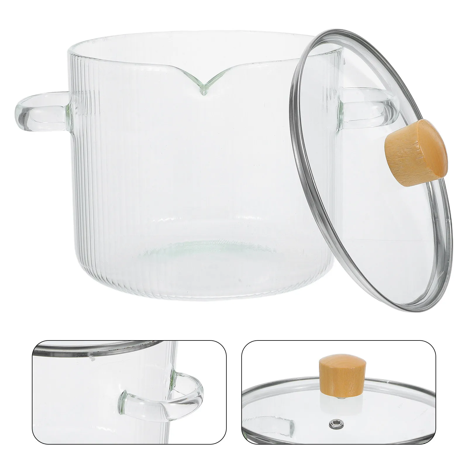 2.3L Clear Borosilicate Glass Simmer Pot Double Handle Stovetop Soup Saucepan for Ramen Porridge Noodles Cooking Heat Resistant
