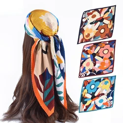 New Fashion Vintage Natural Large Flower Pattern Printed Pleated 90 Sachin Square Silk Scarf Women Luxury Modal Scarf