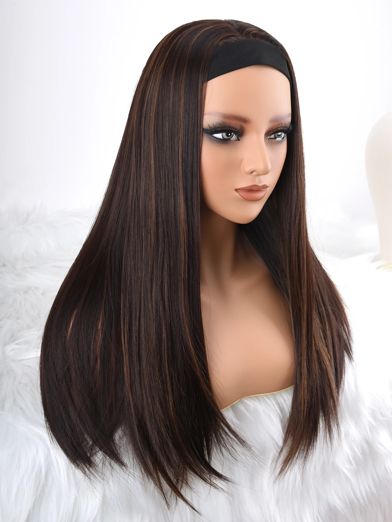 24inch Dark brown Lone Straight Headband Synthetic Wig, Glueless Headband Wigs for Women For Daily Party Use(24inch 320g)