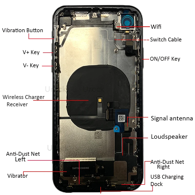 Full Assembly for iPhone XR Housing Backshell Middle Frame with Back Glass Chassis Battery Cover Case Replacement with Parts