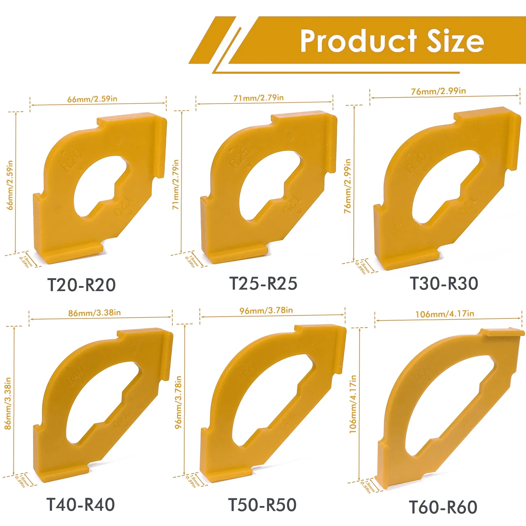 2025 جديد 6 قطعة مجموعة تهزهز الزاوية R5-R40mm ، دليل قالب توجيه بلاستيك ABS للحواف المشطوفة المستديرة والمستقيمة الدقيقة #6