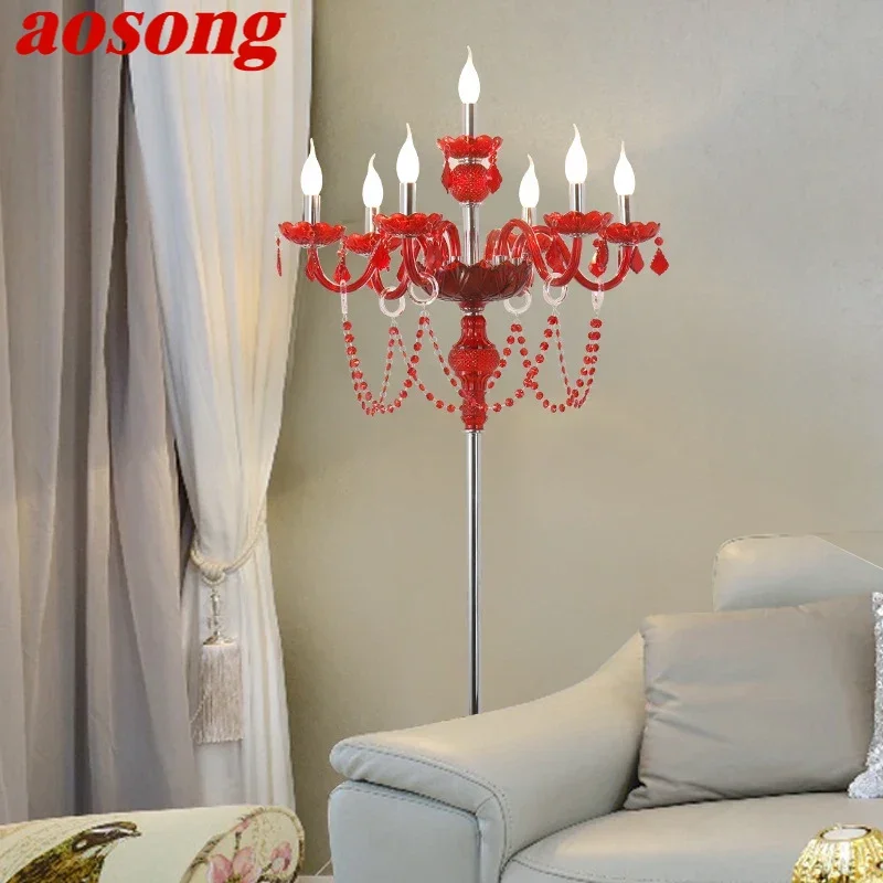 

AOSONG European Red Style Crystal Floor Lamp Luxurious Hotel Ballroom Wedding Candle Decoration Lamp Living Room Bedroom Villa