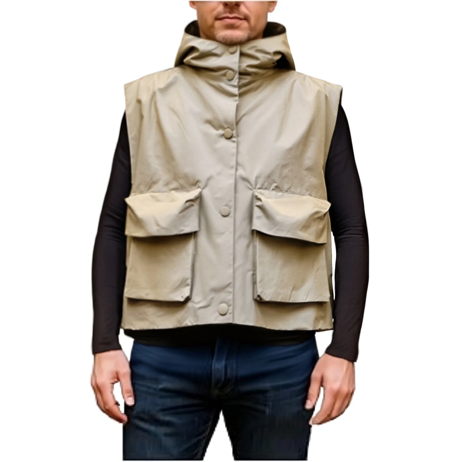 

Мужские и женские однотонные легкие куртки без рукавов, рабочая одежда на пуговицах с капюшоном, жилет, повседневный стильный спортивный жилет, куртка