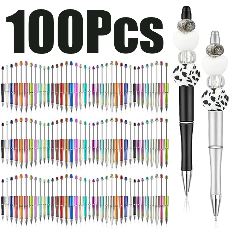 100Pcs DIY Bead Assembly Beadable Pens Suitable for Adding Rhinestone Pearl Leopard Print Beads
