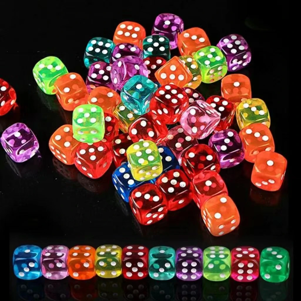 40 Dés Semi-Transparents 14mm – 8 Couleurs Acrylique – Pour Jeux De Société, DnD, RPG, Yahtzee – Lot Multicolore